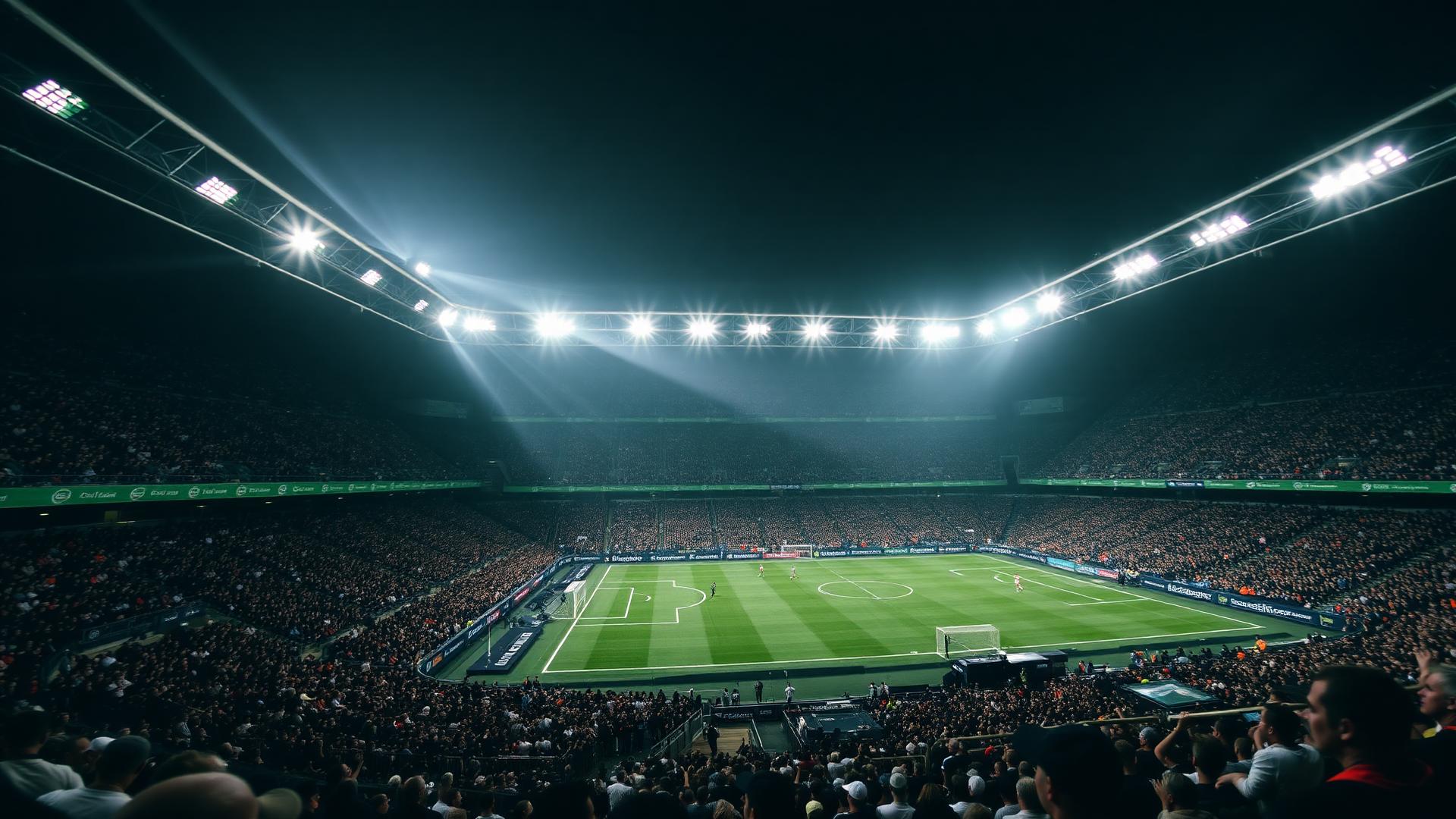 Live stadium under floodlights